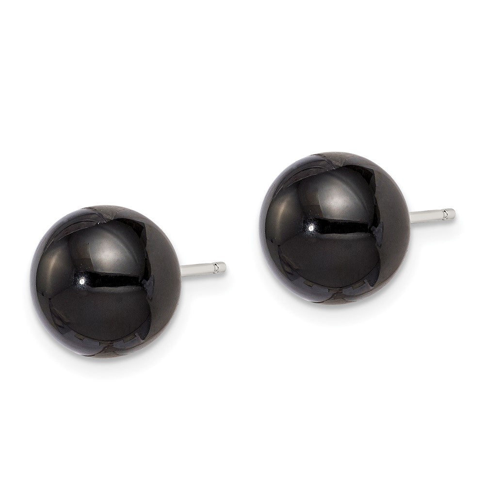 Sterling Silver Rhod-pltd 10- Black Agate Button Post Earrings