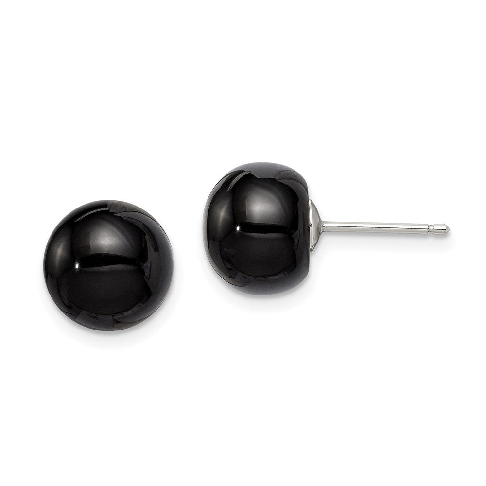 Sterling Silver Rhod-pltd 10- Black Agate Button Post Earrings