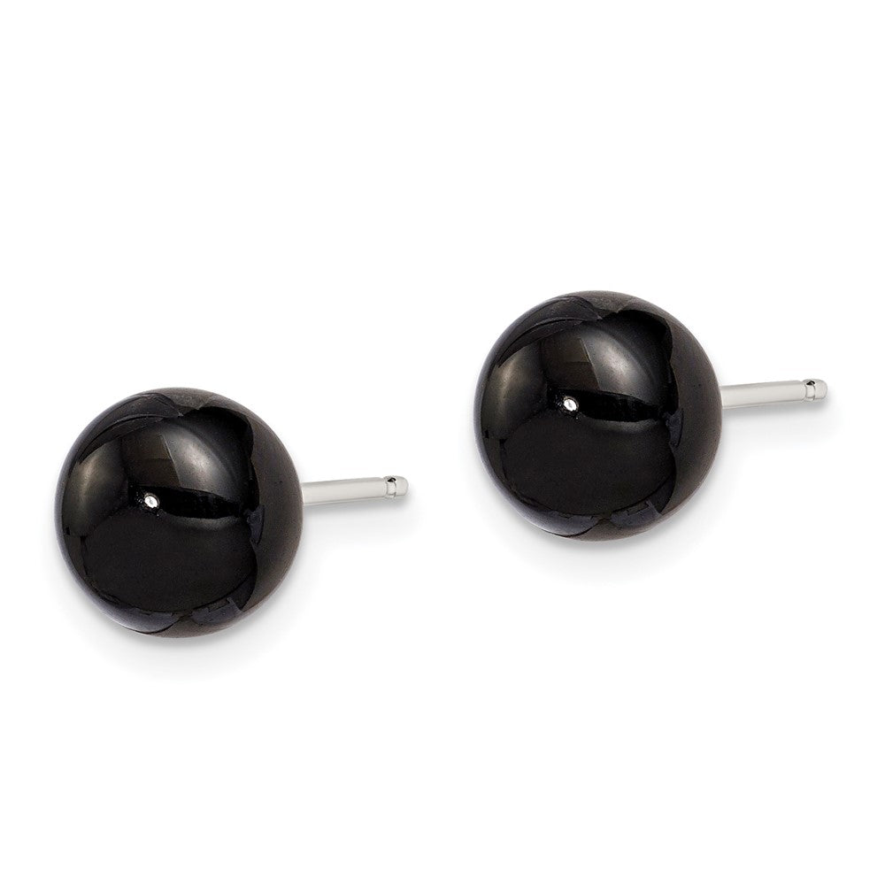 Sterling Silver Rhod-pltd 8- Black Agate Button Post Earrings