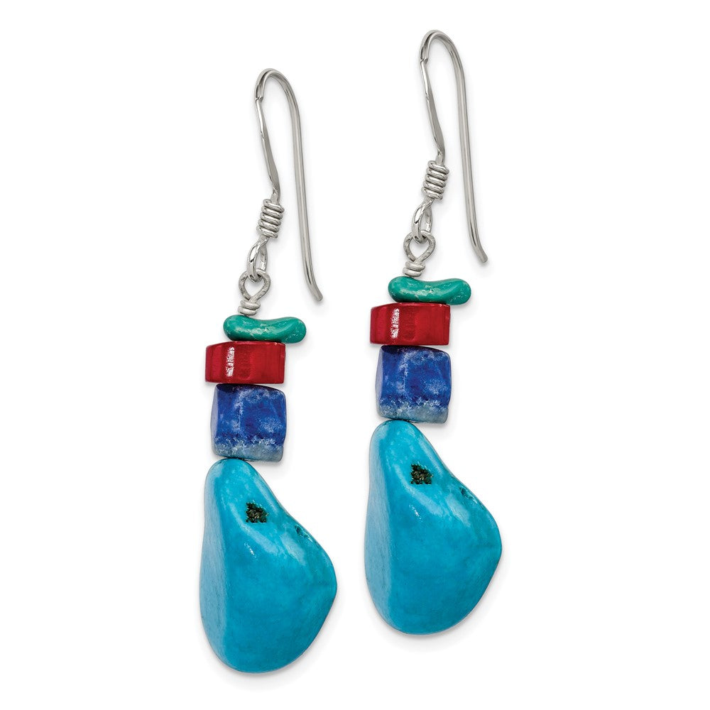 Sterling Silver Red Coral/Howlite/Lapis/Turquoise Dangle French Hook Earrings