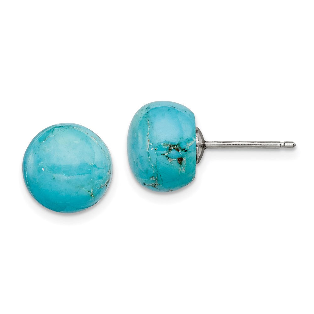 Sterling Silver Rhod-pltd 10- Button Turquoise Post Earrings