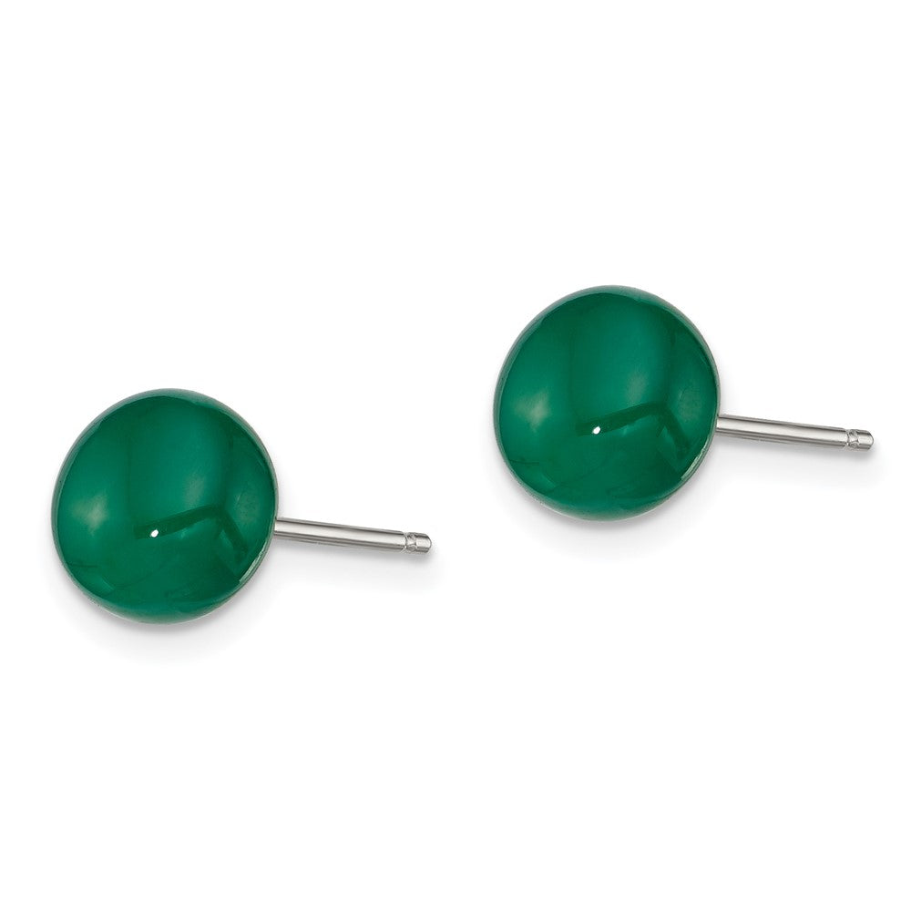 Sterling Silver Rhod-pltd 8- Dark Green Agate Button Post Earrings