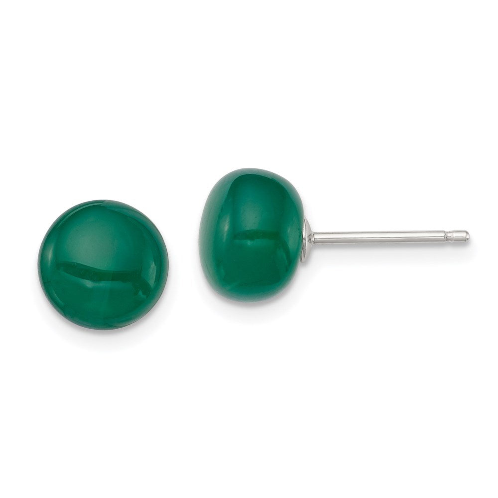 Sterling Silver Rhod-pltd 8- Dark Green Agate Button Post Earrings