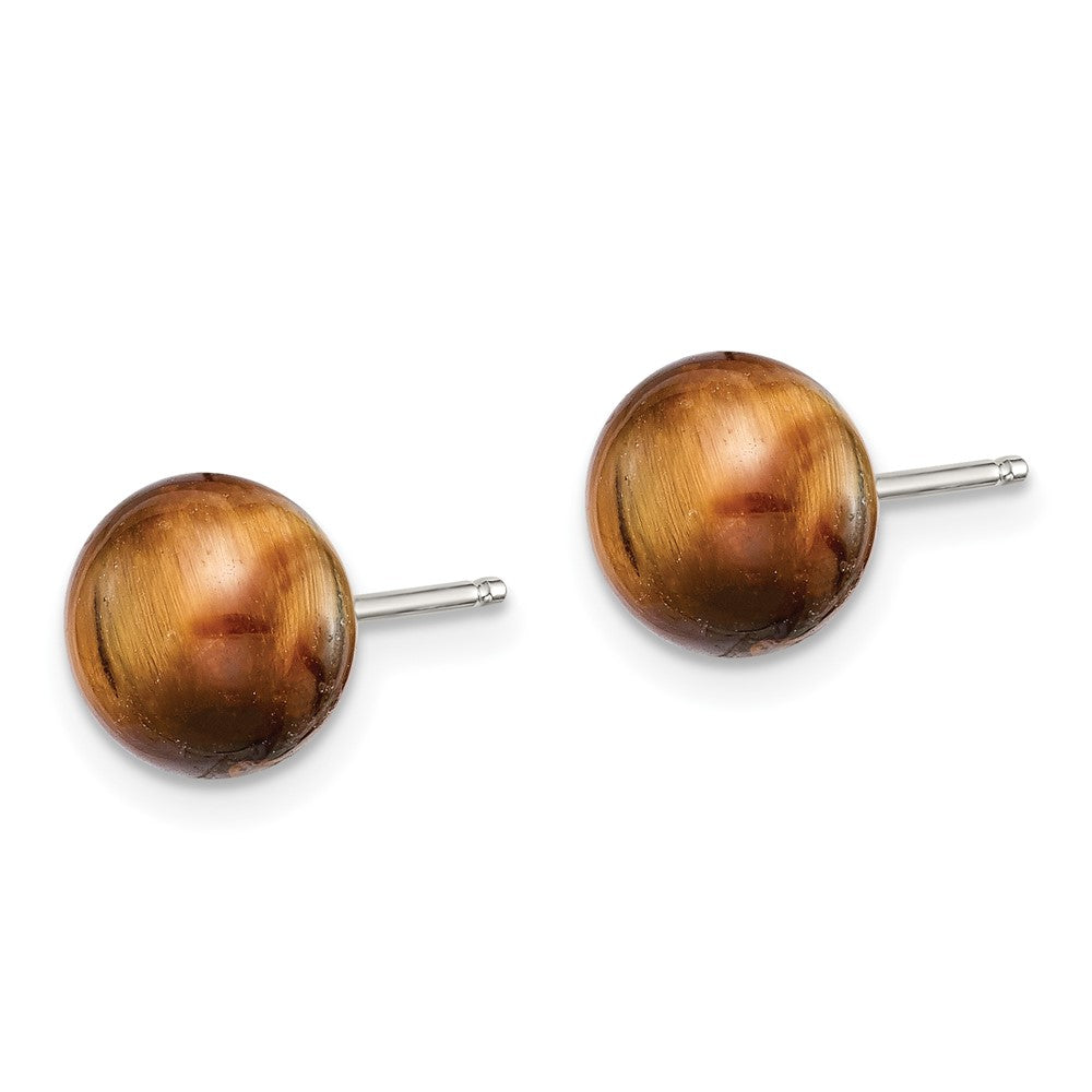 Sterling Silver Rhod-pltd 8- Tiger's Eye Button Post Earrings