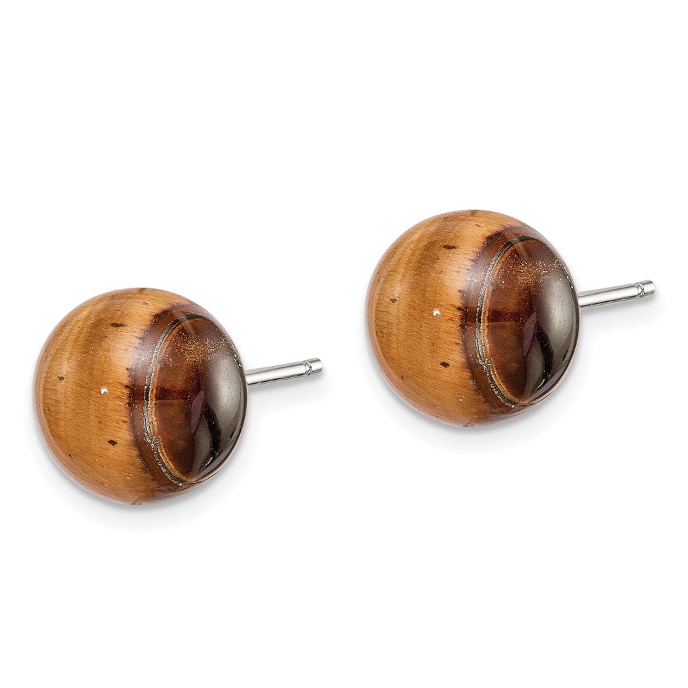 Sterling Silver Rhod-pltd Tiger's Eye Button Post Earrings