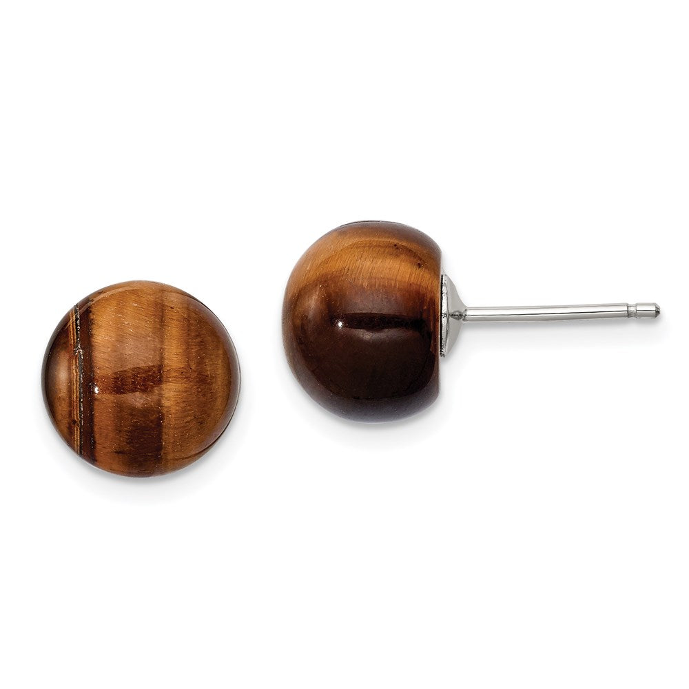 Sterling Silver Rhod-pltd Tiger's Eye Button Post Earrings