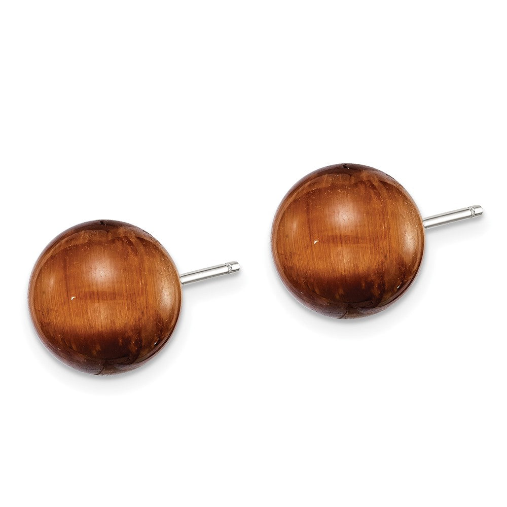 Sterling Silver Rhod-pltd Tiger's Eye Round Post Earrings