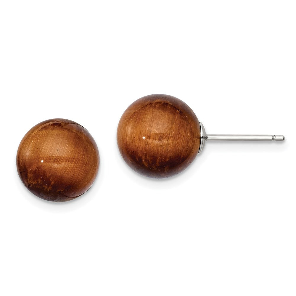 Sterling Silver Rhod-pltd Tiger's Eye Round Post Earrings