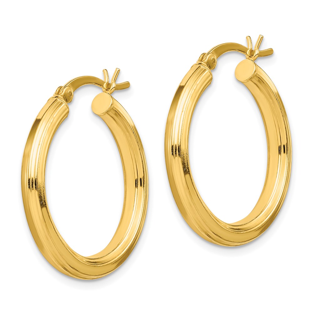 Sterling Silver Gold-flashed 3x Grooved Hoop Earrings