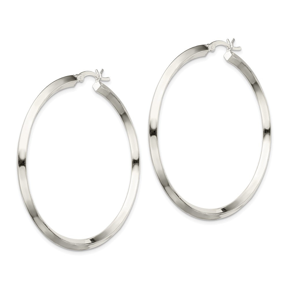Sterling Silver Polished 3x Knife Edge Round Hoop Earrings