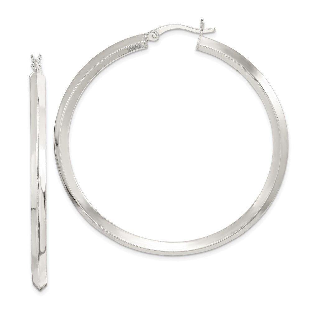 Sterling Silver Polished 3x Knife Edge Round Hoop Earrings