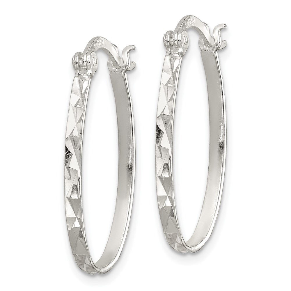 Sterling Silver Rhod-plated Polished/Textured Oval Hoop Earrings