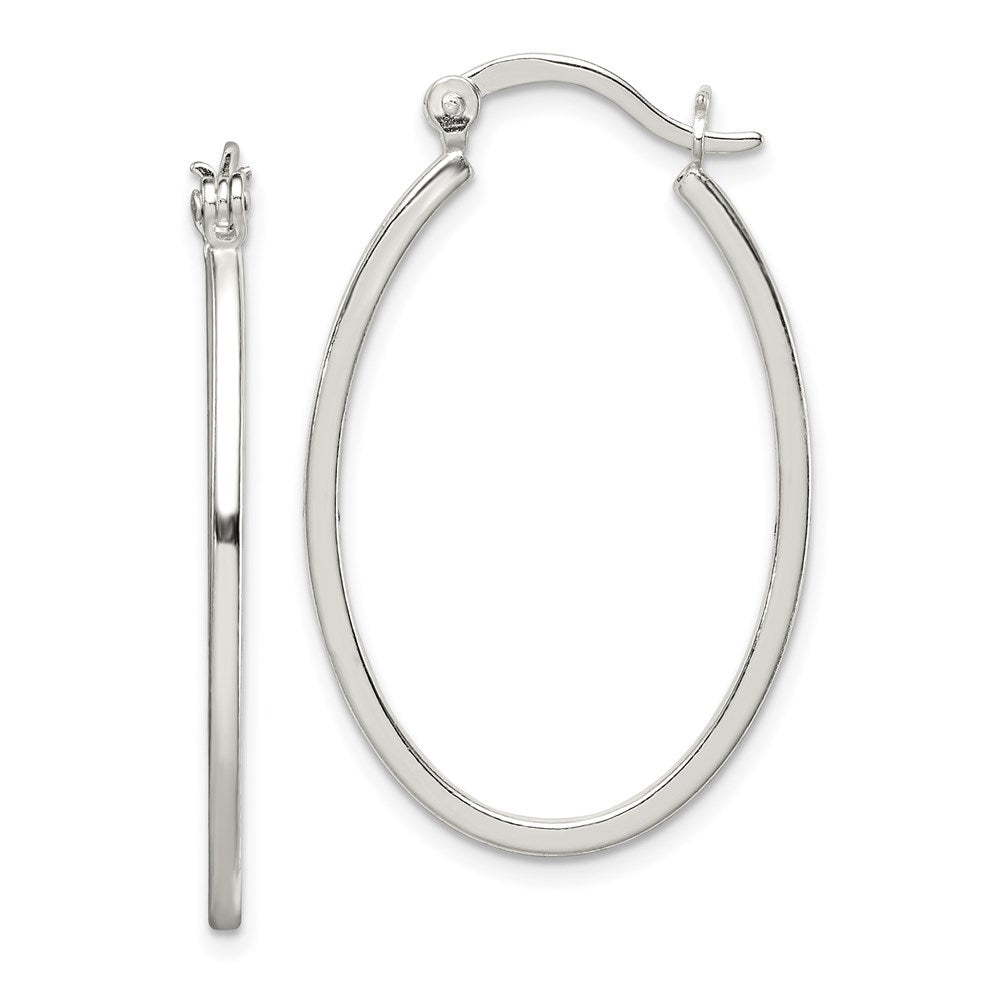Sterling Silver Polished Square Tube Oval Hoop Earrings