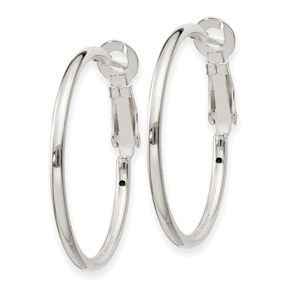 Sterling Silver Polished 2x Omega Back Round Hoop Earrings