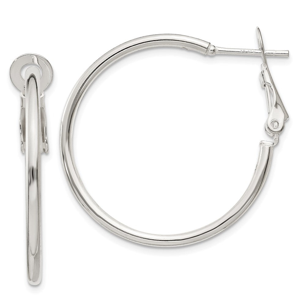 Sterling Silver Polished 2x Omega Back Round Hoop Earrings