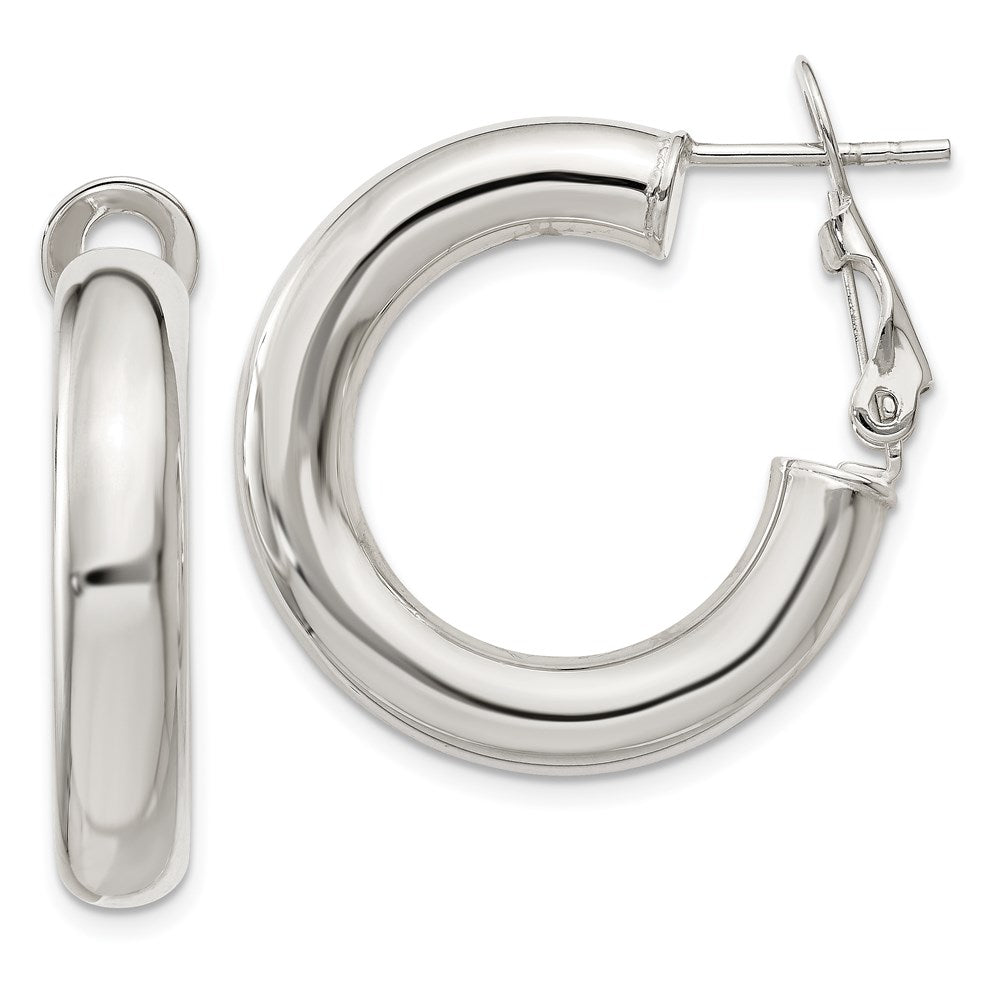 Sterling Silver 5x Omega Back Hoop Earrings