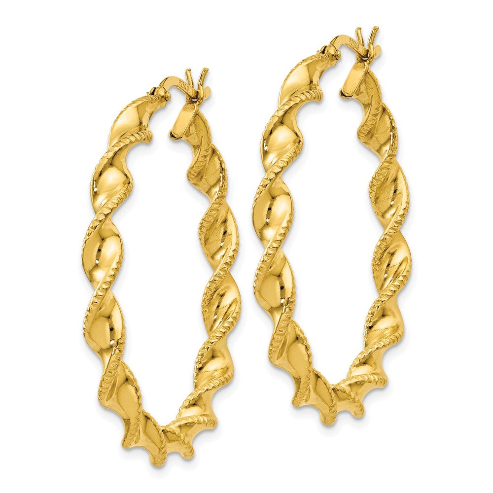 Sterling Silver Gold Flash Plated Patterned Twisted 4x Hoop Earrings