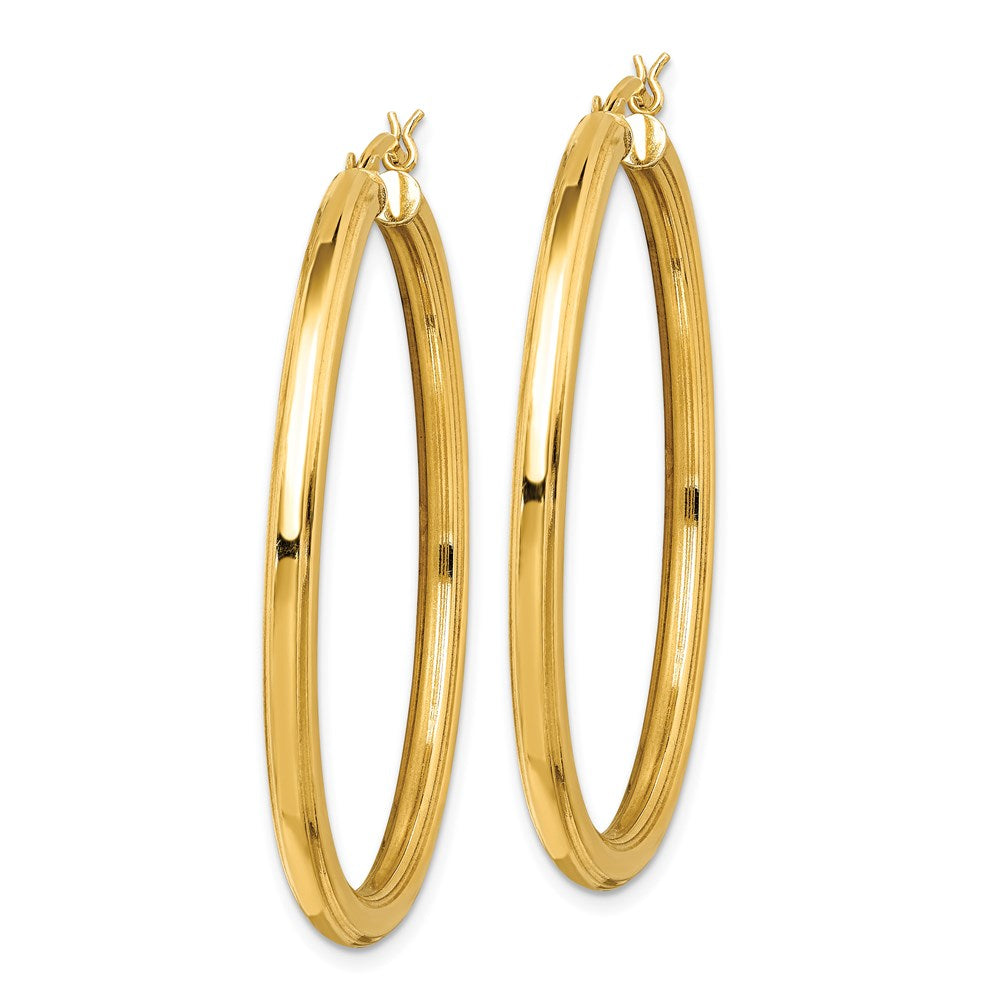 Sterling Silver Gold Flash Plated 3x Grooved Hoop Earrings