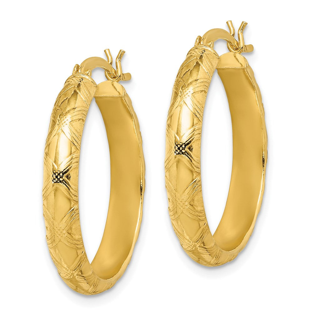 Sterling Silver Gold Flash Plated Patterned 4x Hoop Earrings