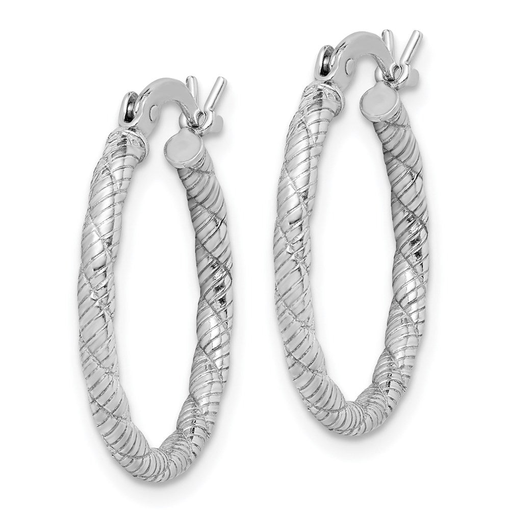 Sterling Silver Rhodium-plated Patterned Twist 2x Hoop Earrings