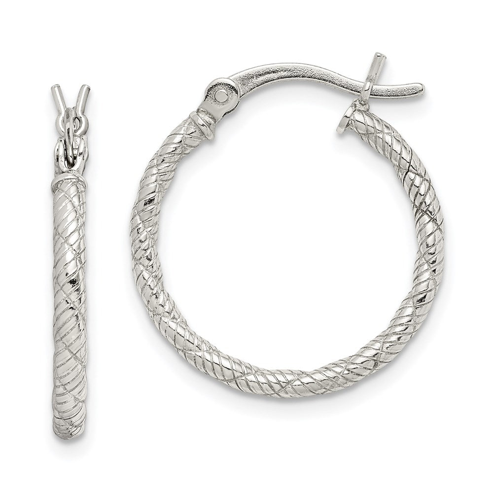 Sterling Silver Rhodium-plated Patterned Twist 2x Hoop Earrings