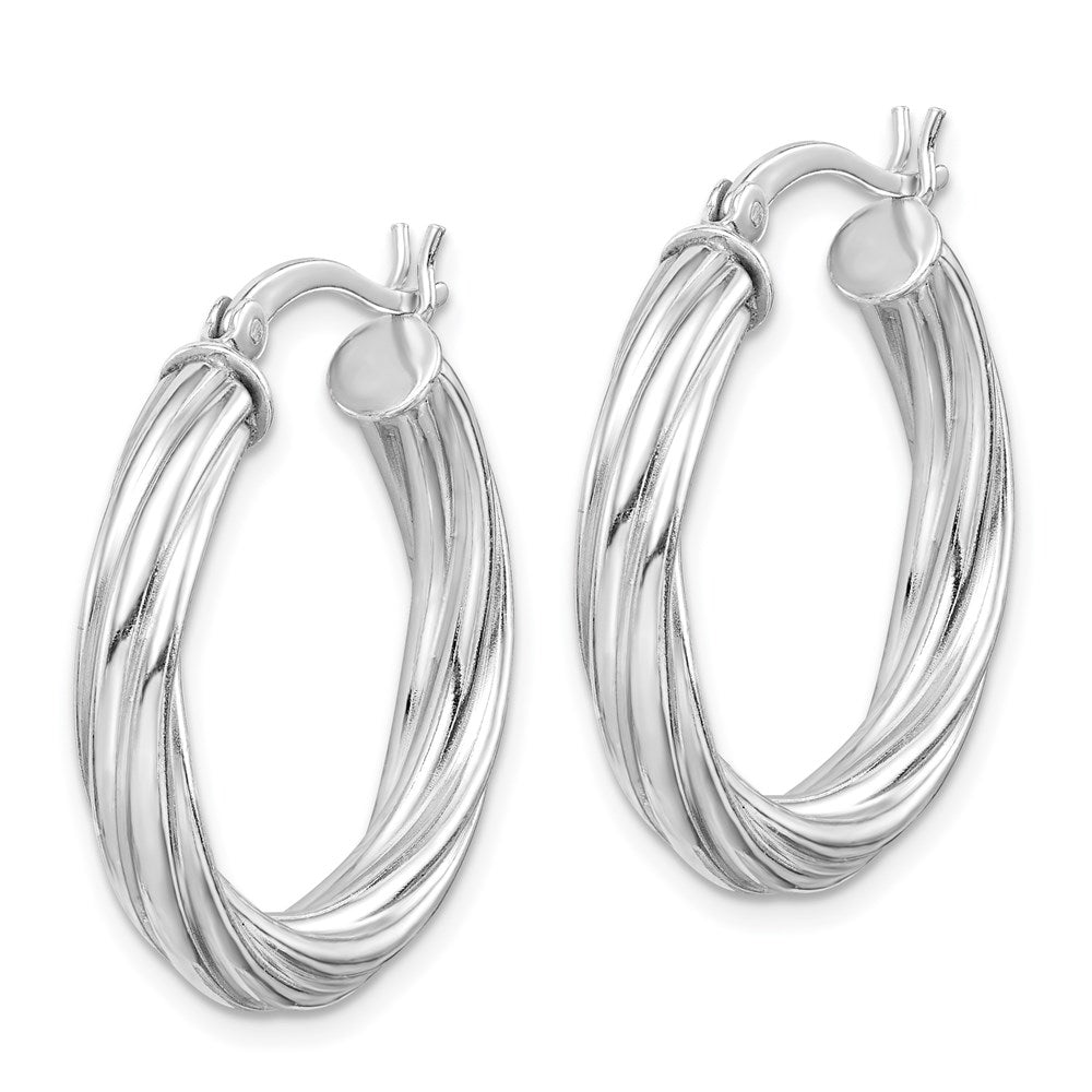 Sterling Silver Rhodium-plated Twisted 4x Hoop Earrings