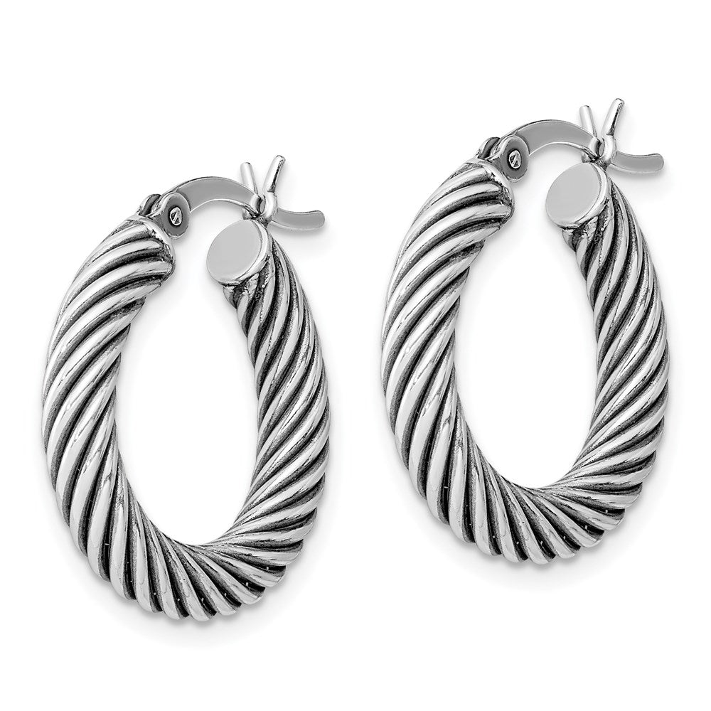 Sterling Silver Antiqued 3.25x Twisted Hoop Earrings