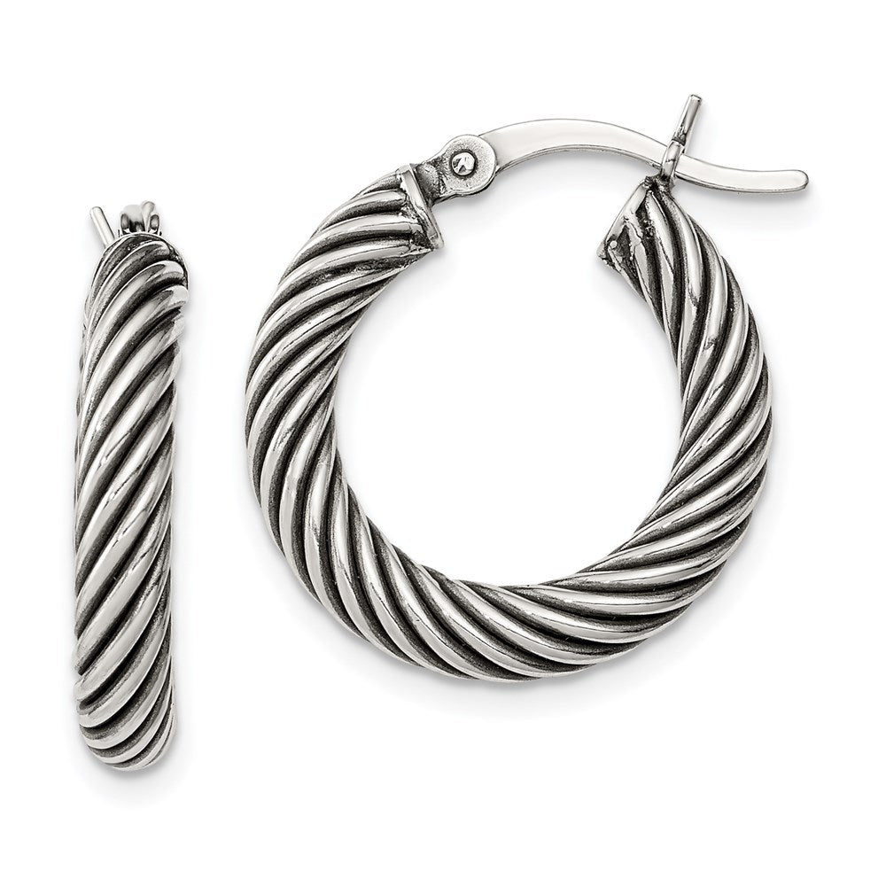 Sterling Silver Antiqued 3.25x Twisted Hoop Earrings
