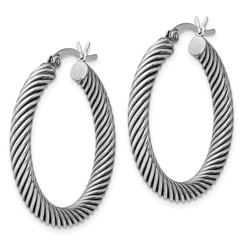 Sterling Silver Antiqued 3.25x Twisted Hoop Earrings