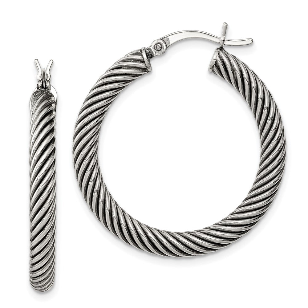 Sterling Silver Antiqued 3.25x Twisted Hoop Earrings