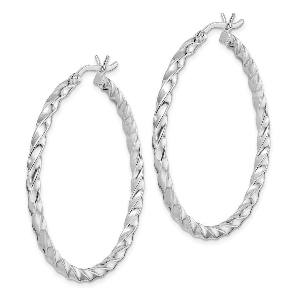 Sterling Silver Rhodium-plated Twisted 3x Hoop Earrings