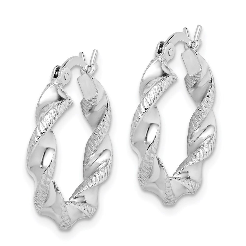 Sterling Silver Rhodium Plated Twisted 3.5x Hoop Earrings