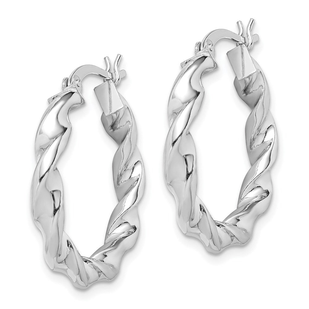 Sterling Silver Rhodium Plated Twisted 3.5x Hoop Earrings