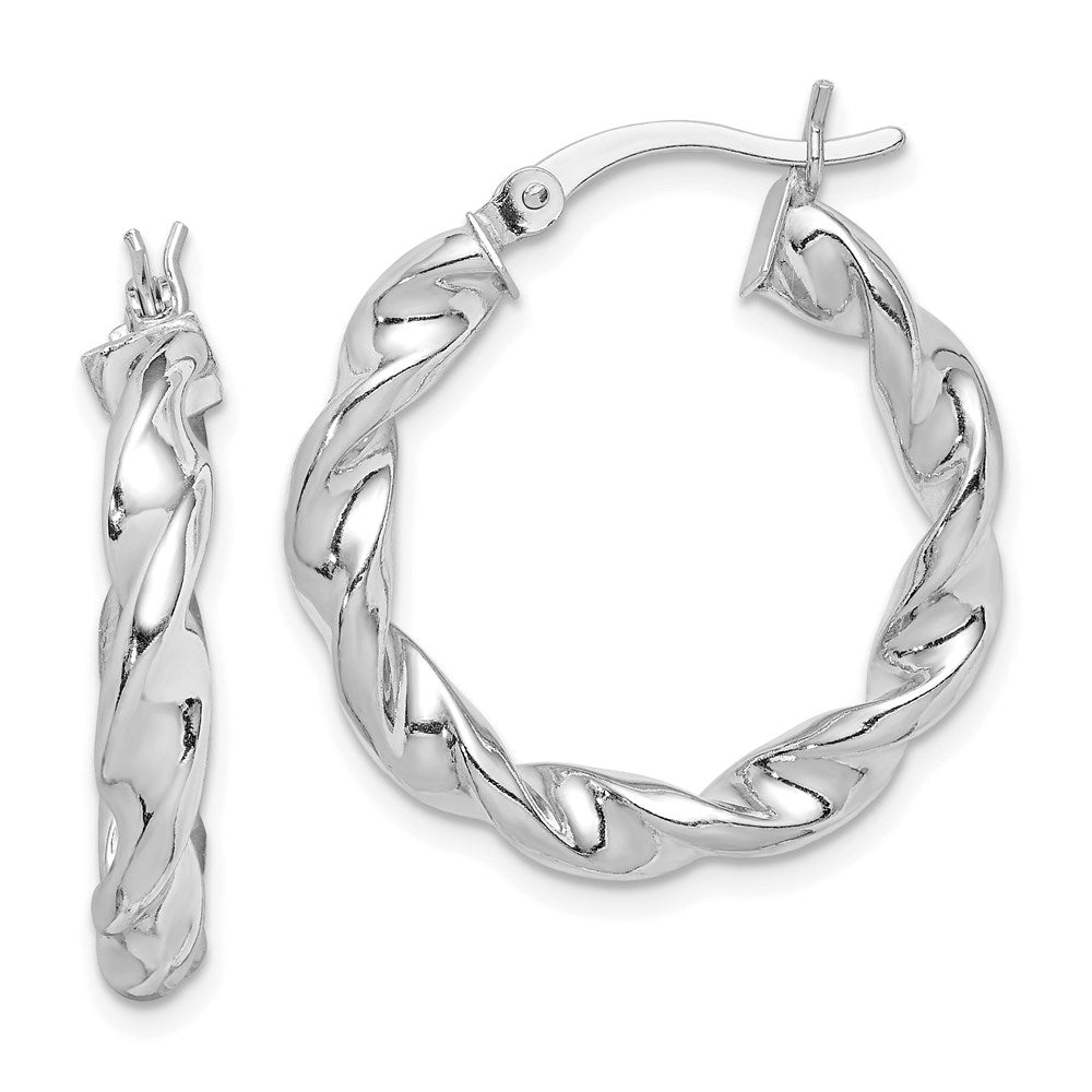 Sterling Silver Rhodium Plated Twisted 3.5x Hoop Earrings
