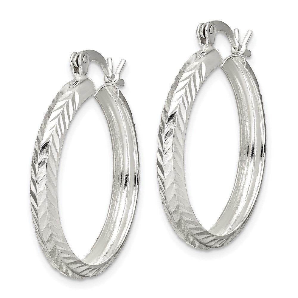 Sterling Silver Polished & Diamond-cut Round Hoop Earrings