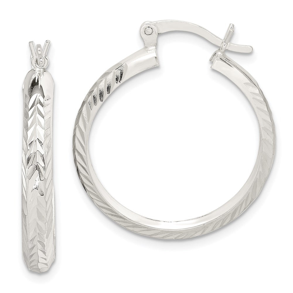 Sterling Silver Polished & Diamond-cut Round Hoop Earrings