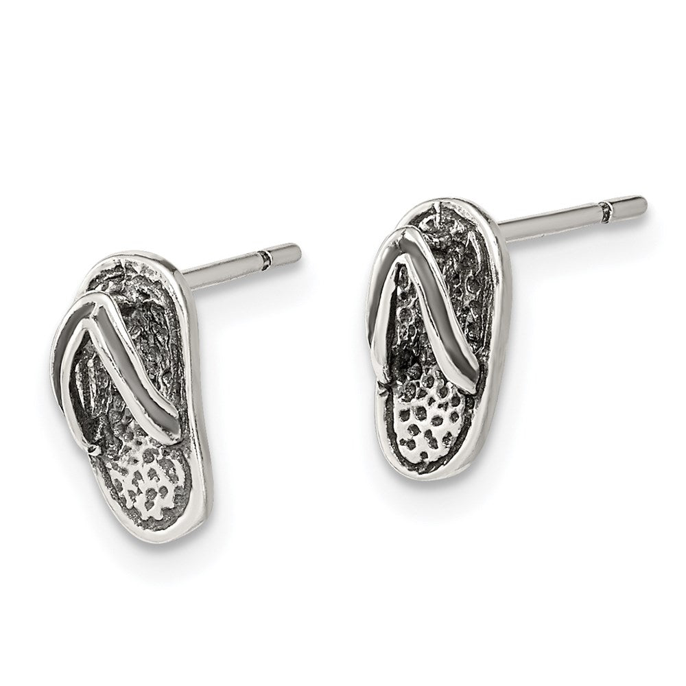 Sterling Silver Antiqued & Textured Flip Flop Post Earrings