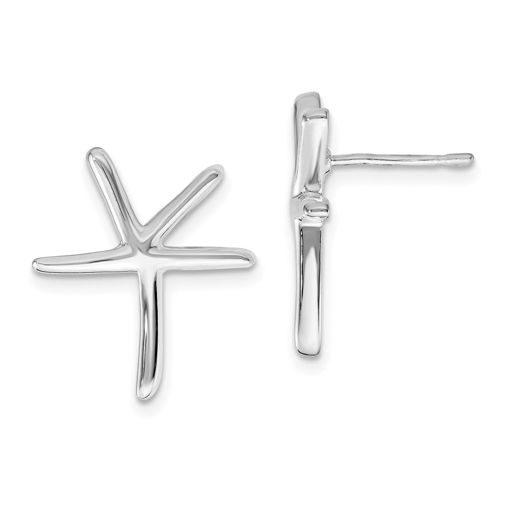 Sterling Silver Rhodium-plated Starfish Post Earrings