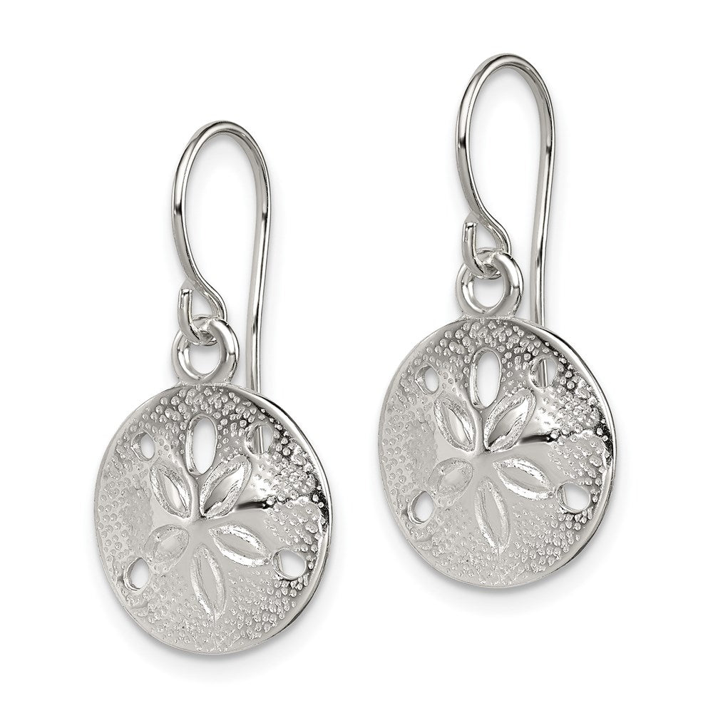 Sterling Silver Polished and Textured Sand Dollar Dangle Earrings