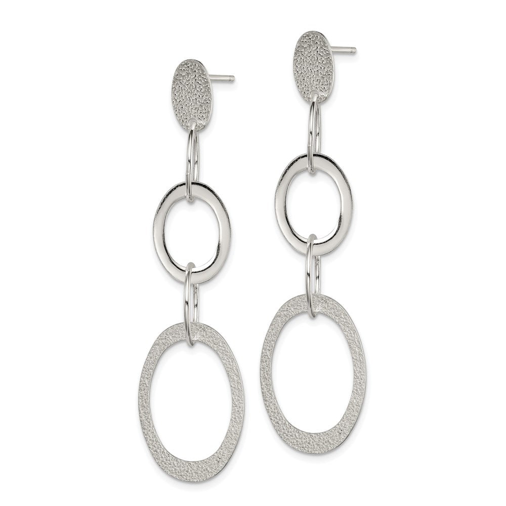 Sterling Silver Polished & Textured Circle & Oval Links Post Dangle Earring