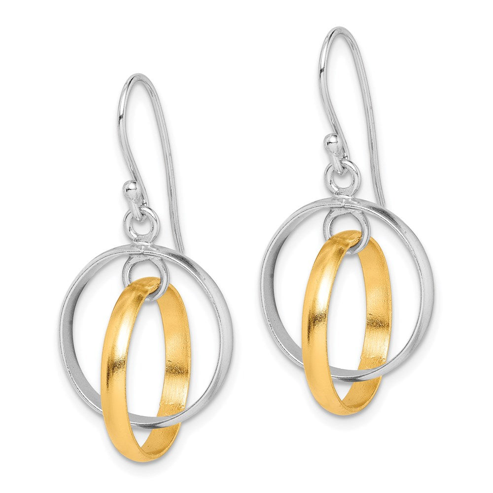 Sterling Silver Rhodium & Gold-Plated Double Circle Dangle Earrings