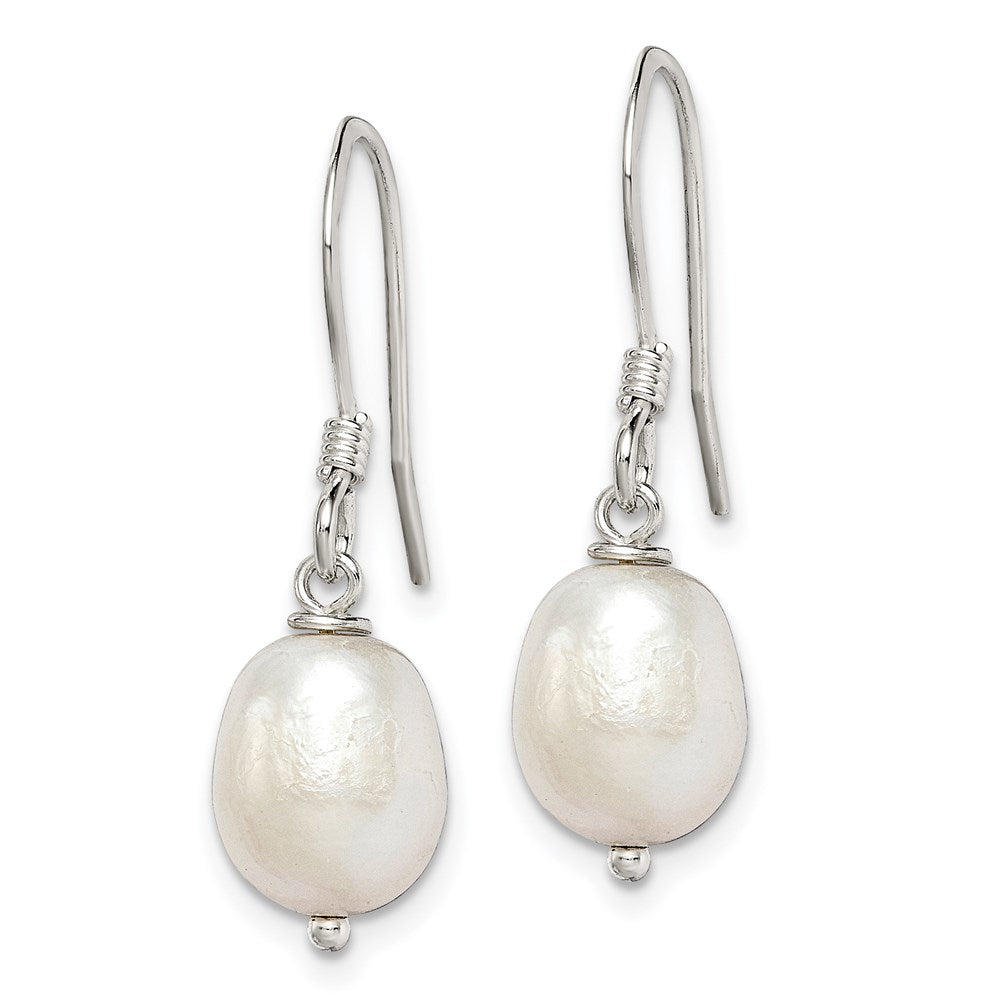 Sterling Silver Polished White 7- Freshwater Cultured Pearl Dangle Earrings
