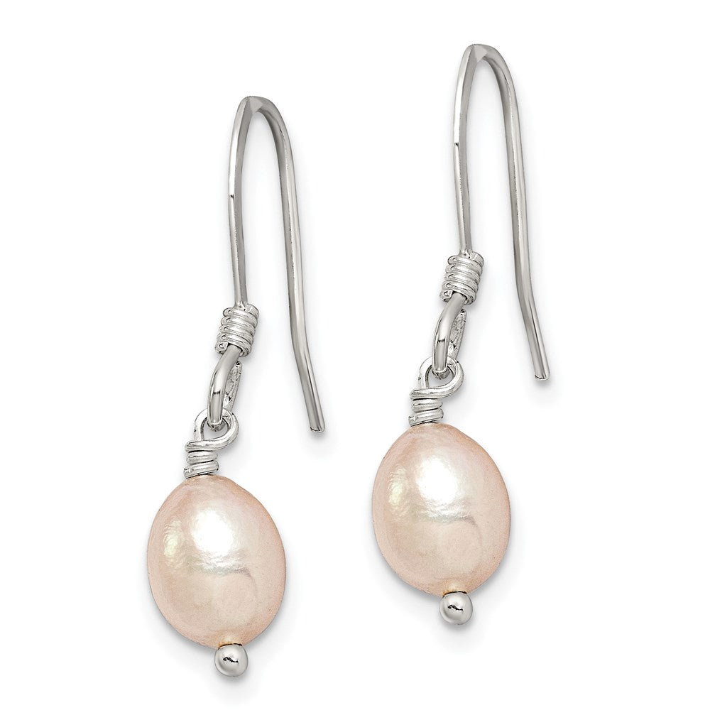 Sterling Silver Polished Pink 6- Freshwater Cultured Pearl Dangle Earrings