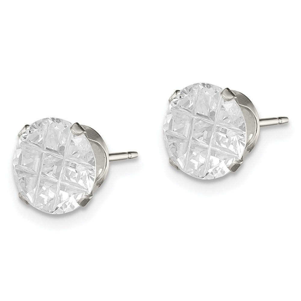Sterling Silver Round Snap Set Laser-cut CZ Stud Earrings