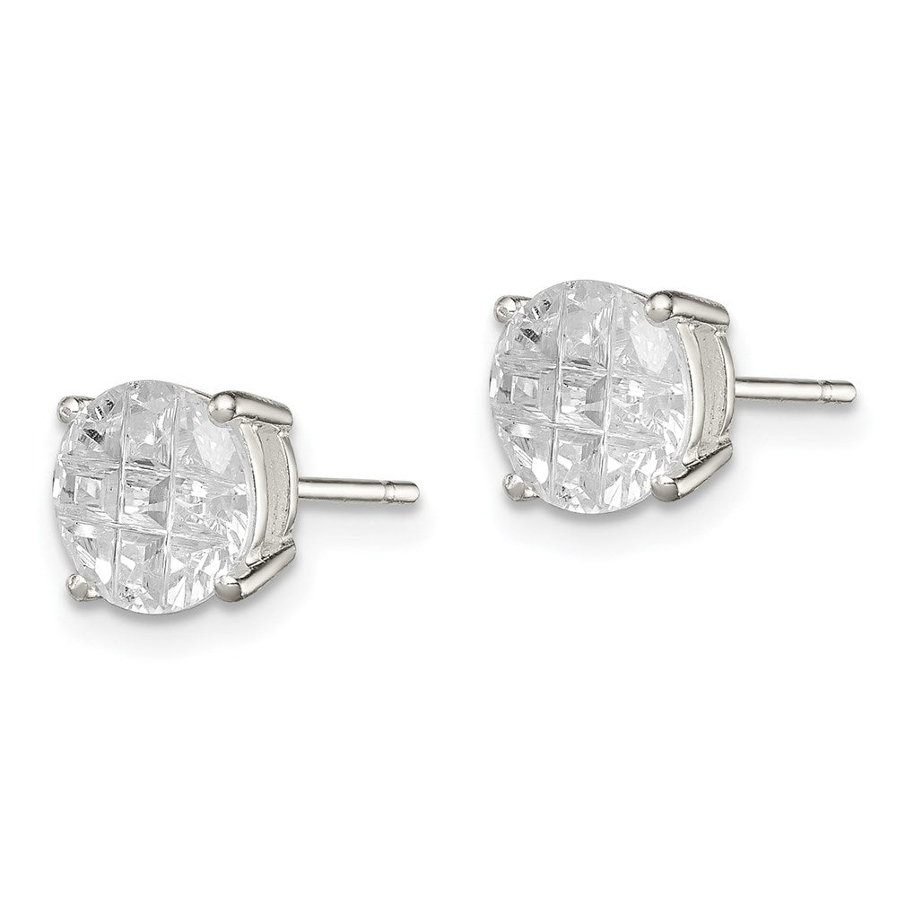 Sterling Silver Round Basket Set Laser-cut CZ Stud Earrings