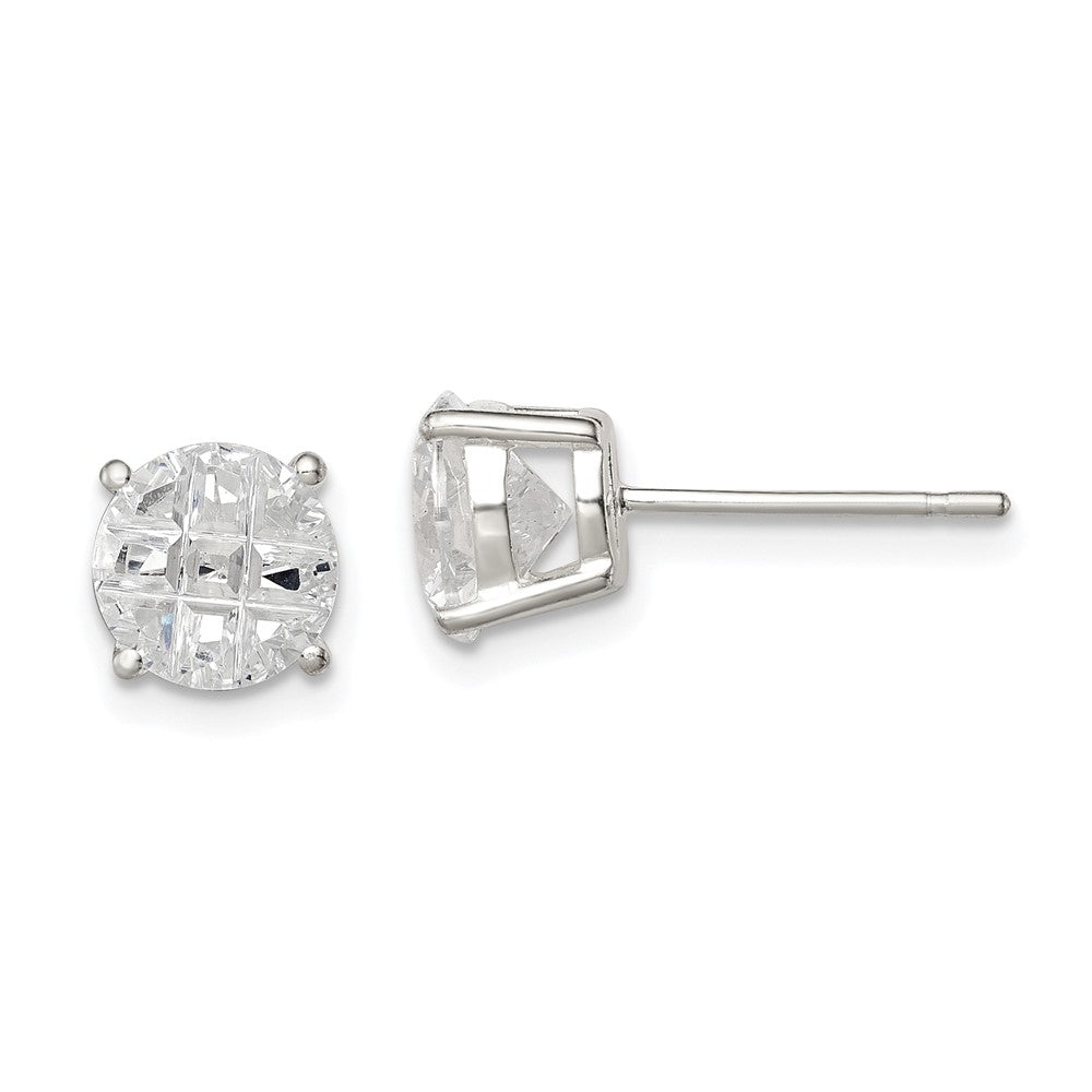 Sterling Silver Round Basket Set Laser-cut CZ Stud Earrings
