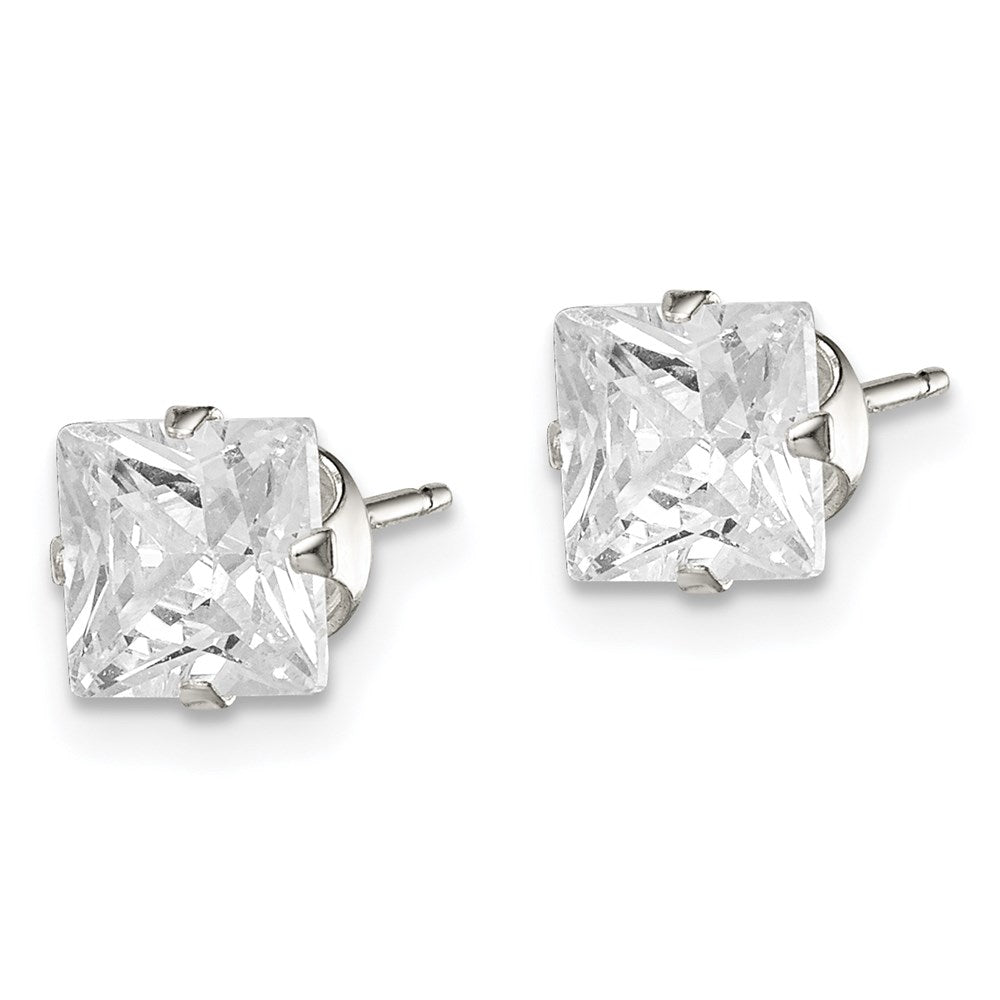 Sterling Silver Square Snap Set CZ Stud Earrings