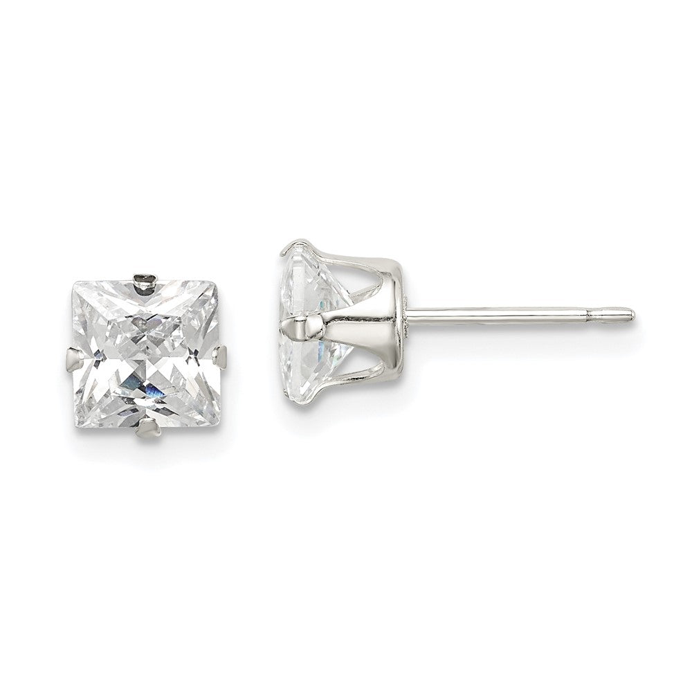 Sterling Silver Square Snap Set CZ Stud Earrings