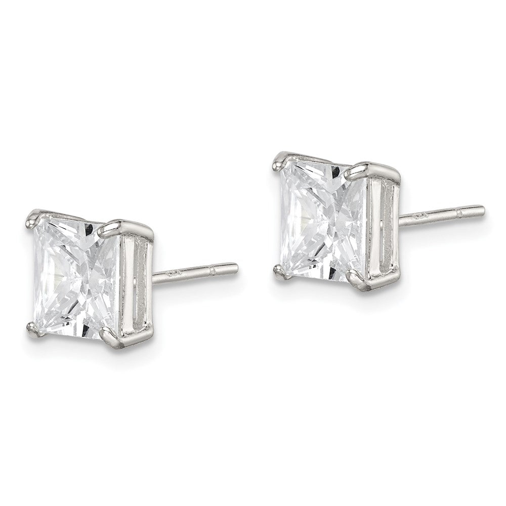 Sterling Silver Square CZ Basket Set Stud Earrings