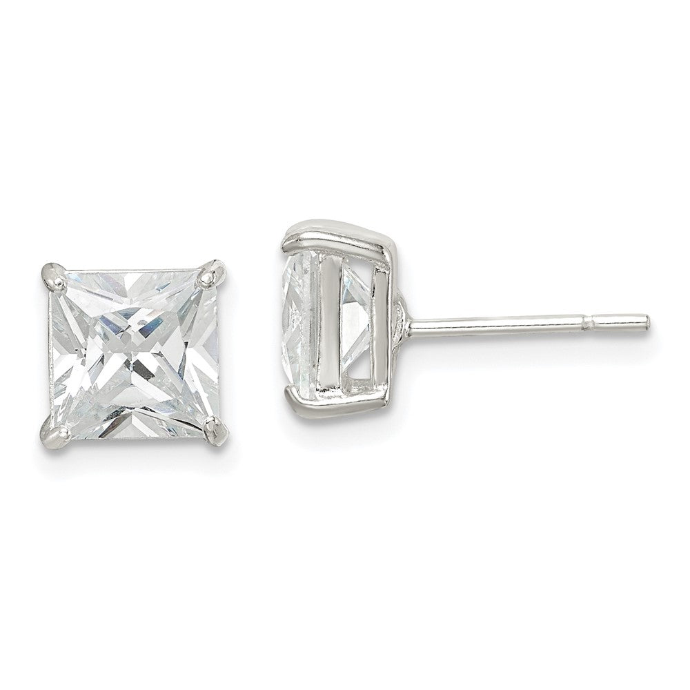 Sterling Silver Square CZ Basket Set Stud Earrings